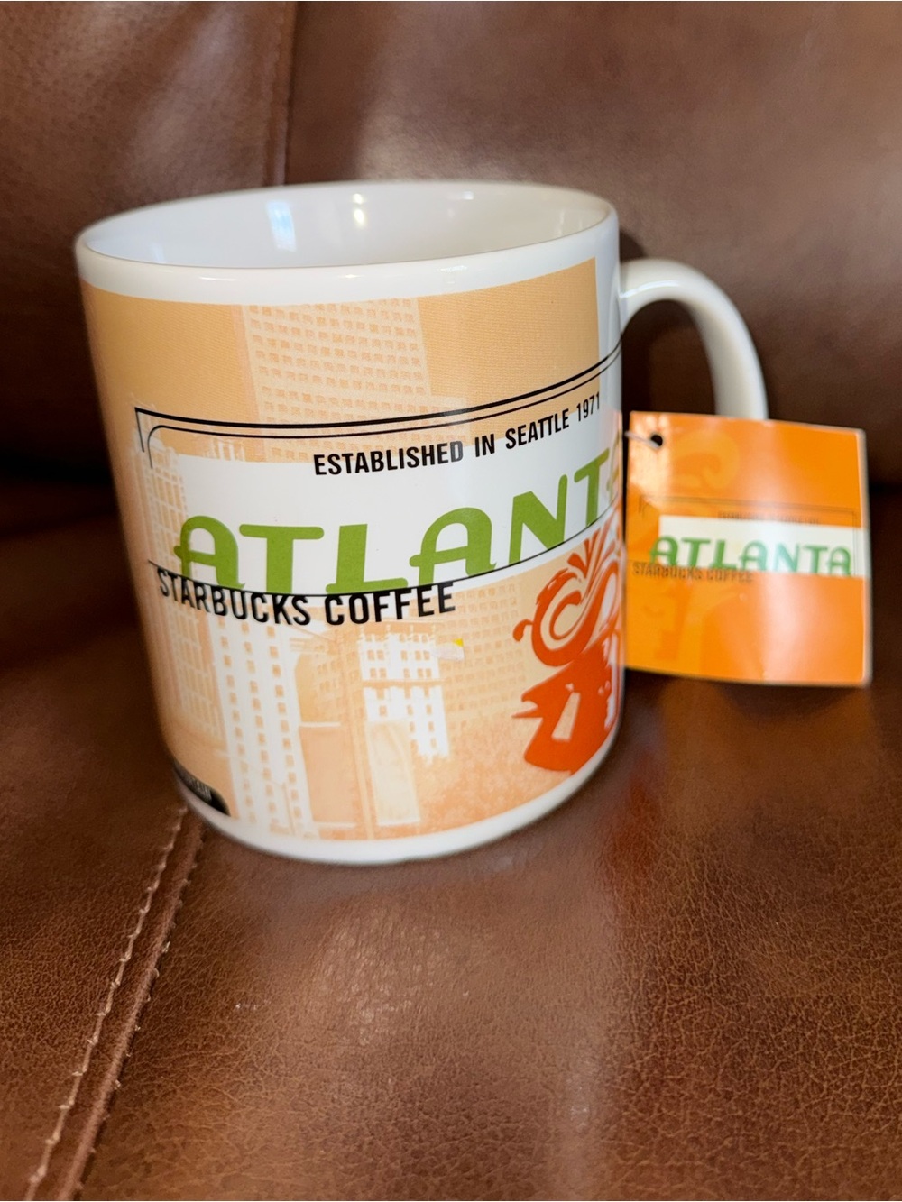 Vintage Starbucks Atlanta City Mug - Orange, Green and White (1999)